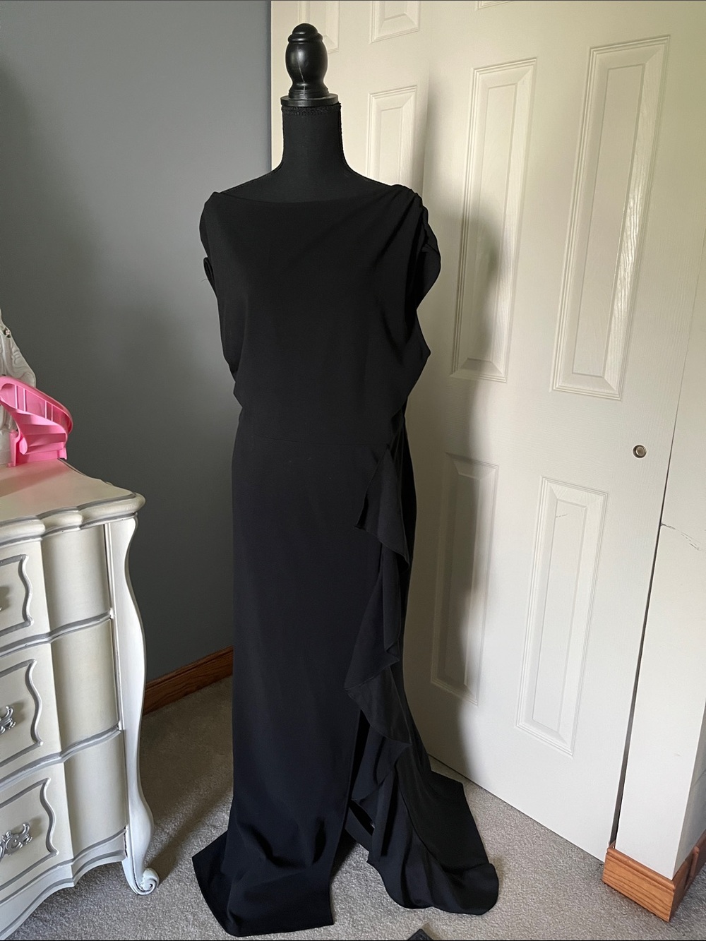 Classic Black Asymmetric Ruffle Maxi Dress